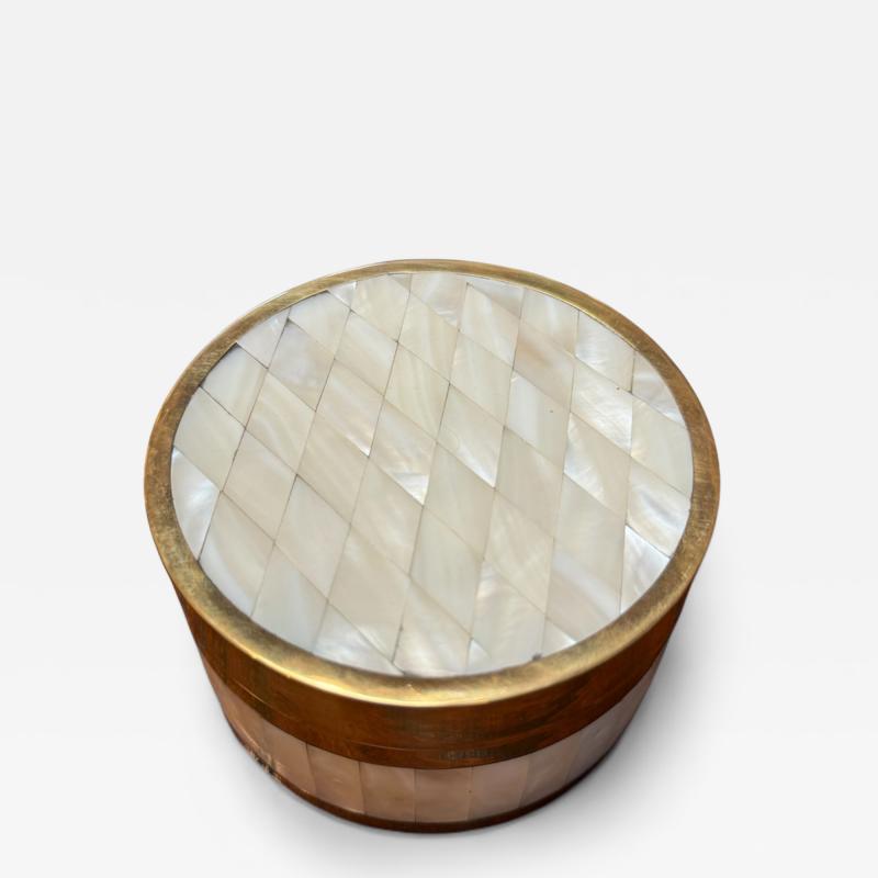 Brass and Mother of Pearl Inlay Round Box