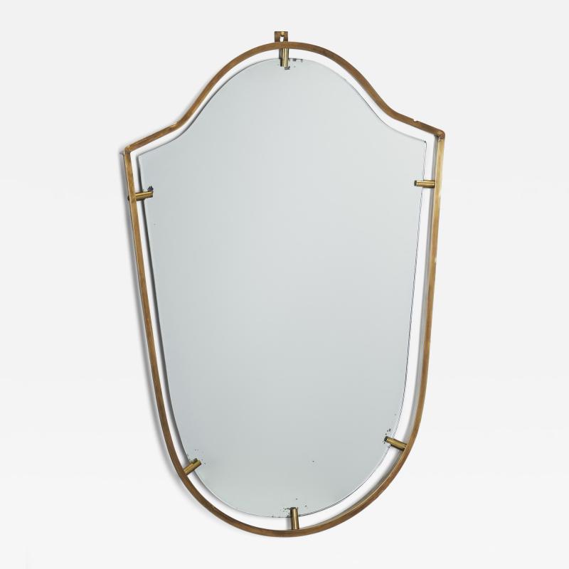 Brass and Wood Mirror Italy 1950s