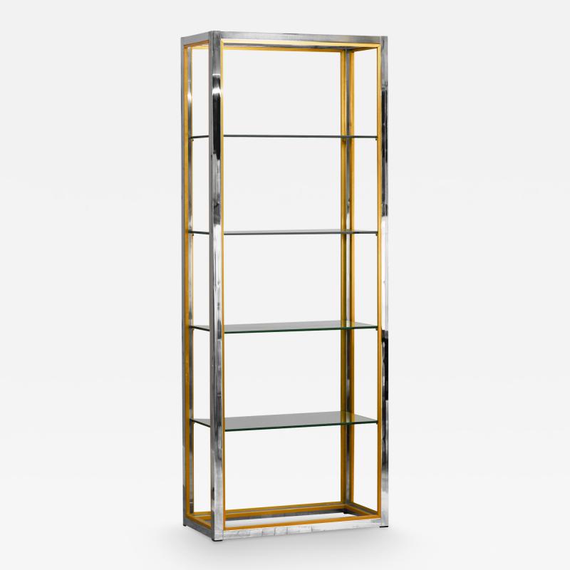 Brass and chromed metal bookcases with glass shelves Italy 1980