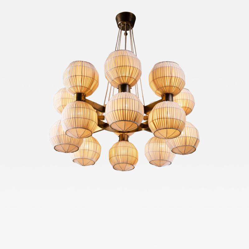 Brass and fabric chandelier