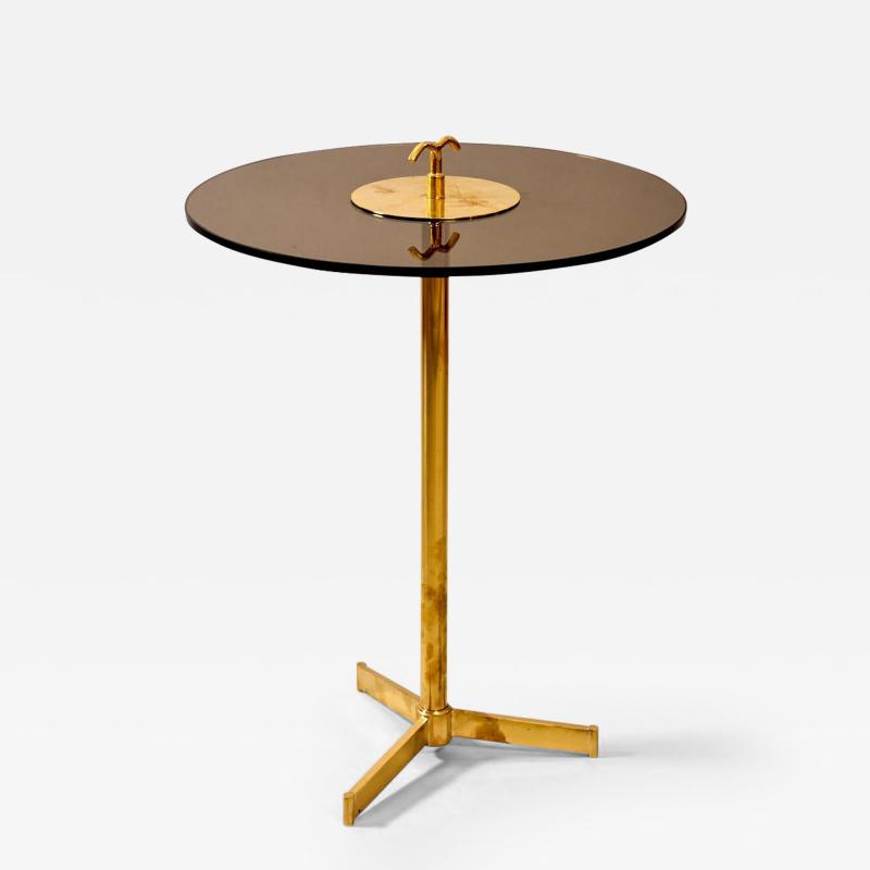 Brass and tinted glass tripod side table