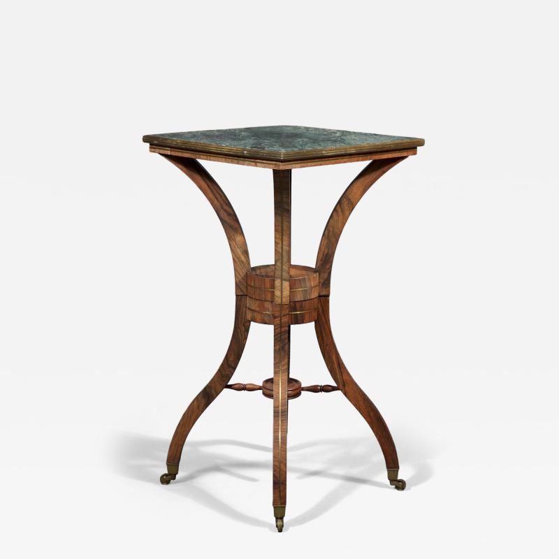 Brass inlaid rosewood center table possibly for the display of a sculpture