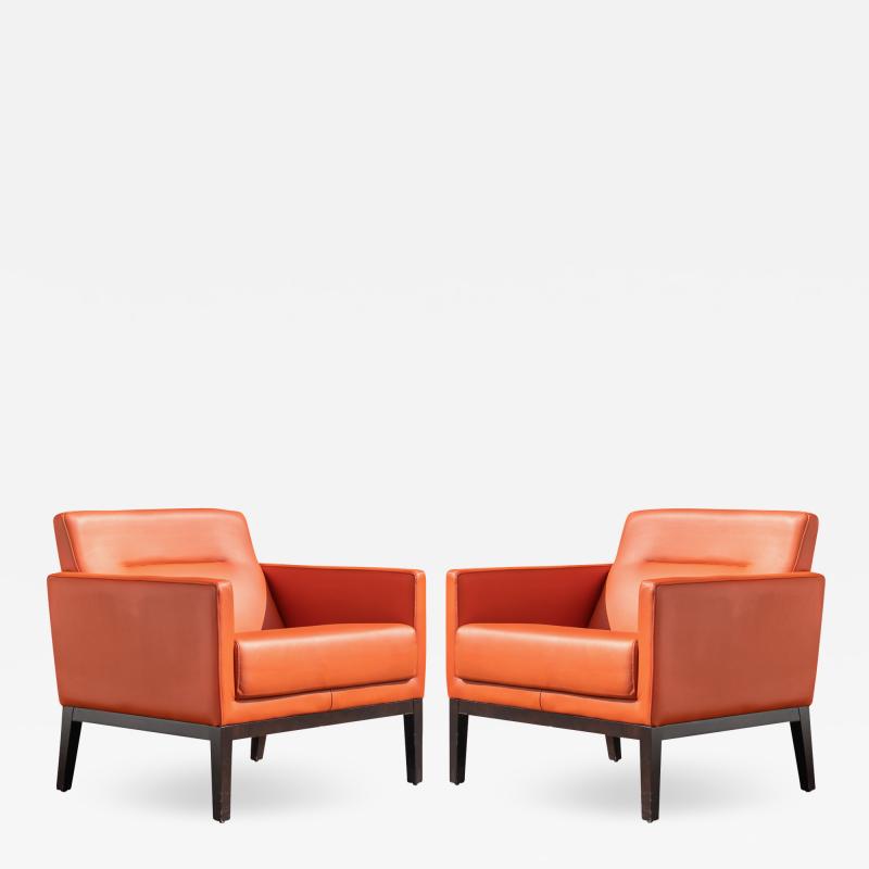 Brayton International Collection Brayton International Club Chairs in Orange Leather Pair