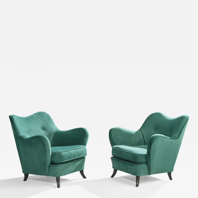 Brazilian Designer Lounge Chairs with Wood and Velvet Brazil 1950s
