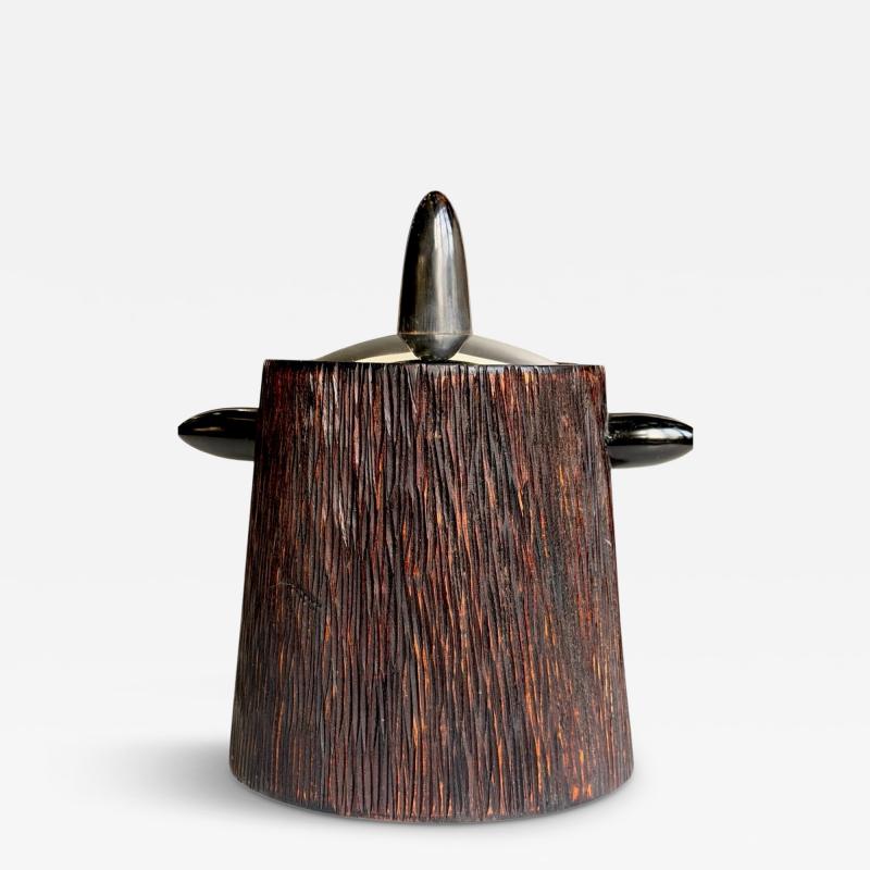 Brazilian Hardwood Horn and Chrome Ice Bucket 1960