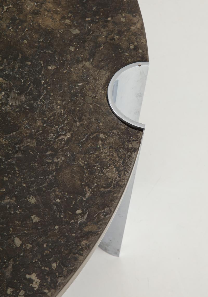 Brazilian Limestone and Chrome Coffee Table with Fossils, 1970s