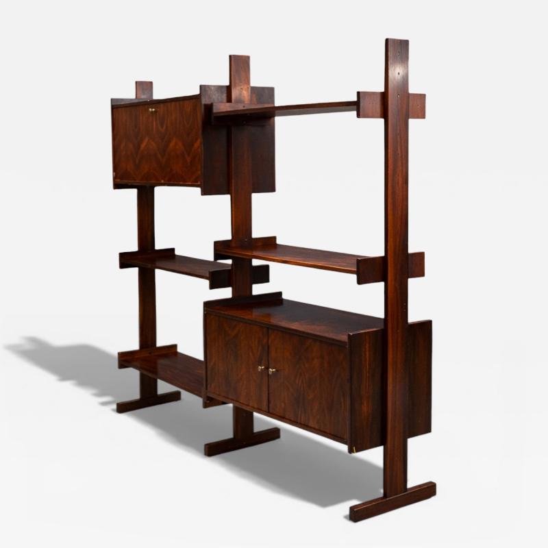 Brazilian Modern Adjustable Bookshelf with Cabinets in Rosewood Brazil 1960s