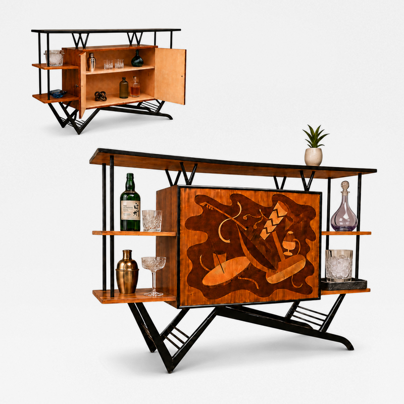 Brazilian Modern Bar in Imbuia Roxinho Pau Marfim with Party Motif Brazil
