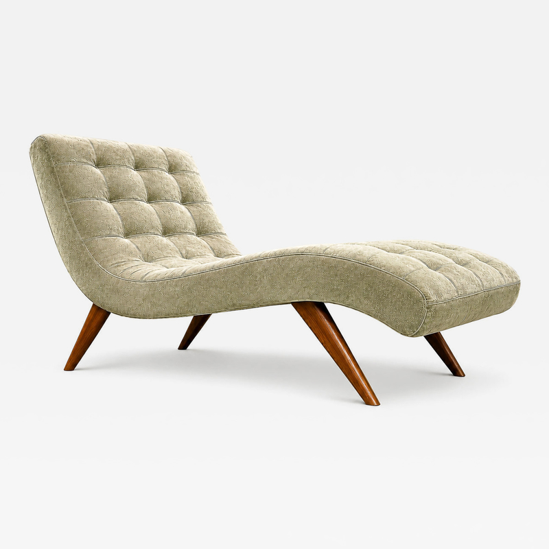 Brazilian Modern Chaise Lounge in Cavi na and Light Aloe Sage Mohair 1950s