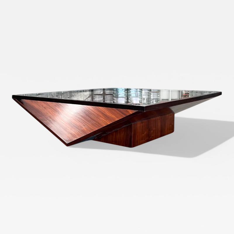 Brazilian Modern Coffee Table in Hardwood Glass Metal Unknown 1960s