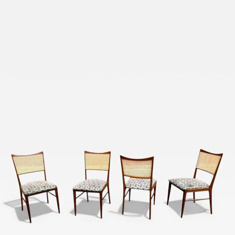 Brazilian Modern Set of 4 Chairs in Harewood fabric Cane Unknown 1960s