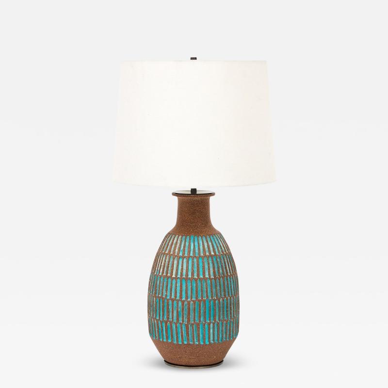 Brent Bennett Brent Bennett Lamp Ceramic Brown Aqua Blue Incised