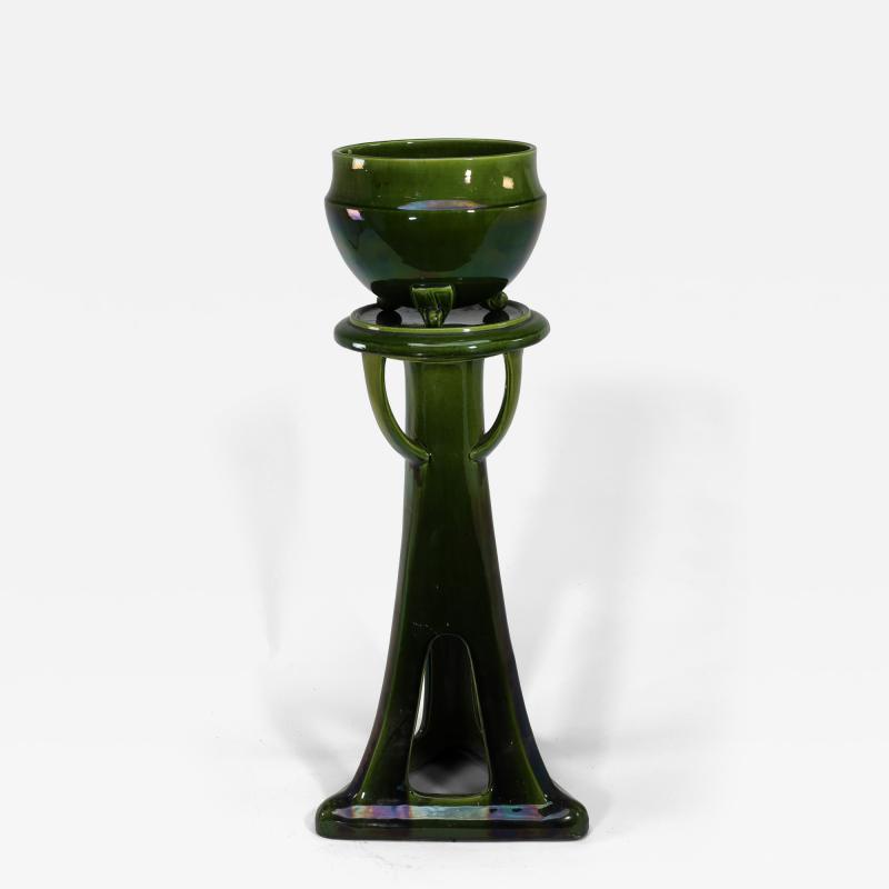 Bretby Art Pottery Bretby An Arts Crafts Green Planter Stand Both Stamped Bretby