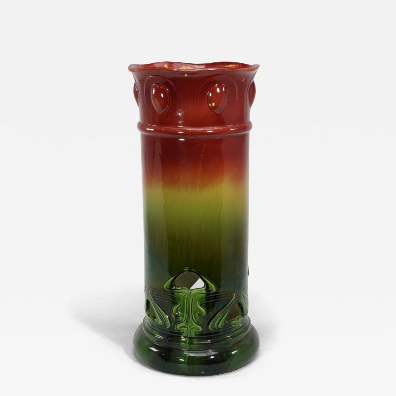 Bretby Art Pottery Bretby An Arts Crafts Red Green Umbrella Walking Stick Stand