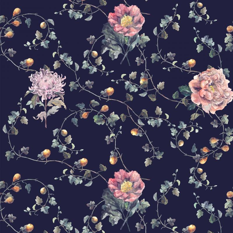 Brett Design Fig with Blooming Flower Navy