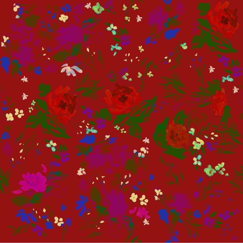 Brett Design Velvet Flowers Red