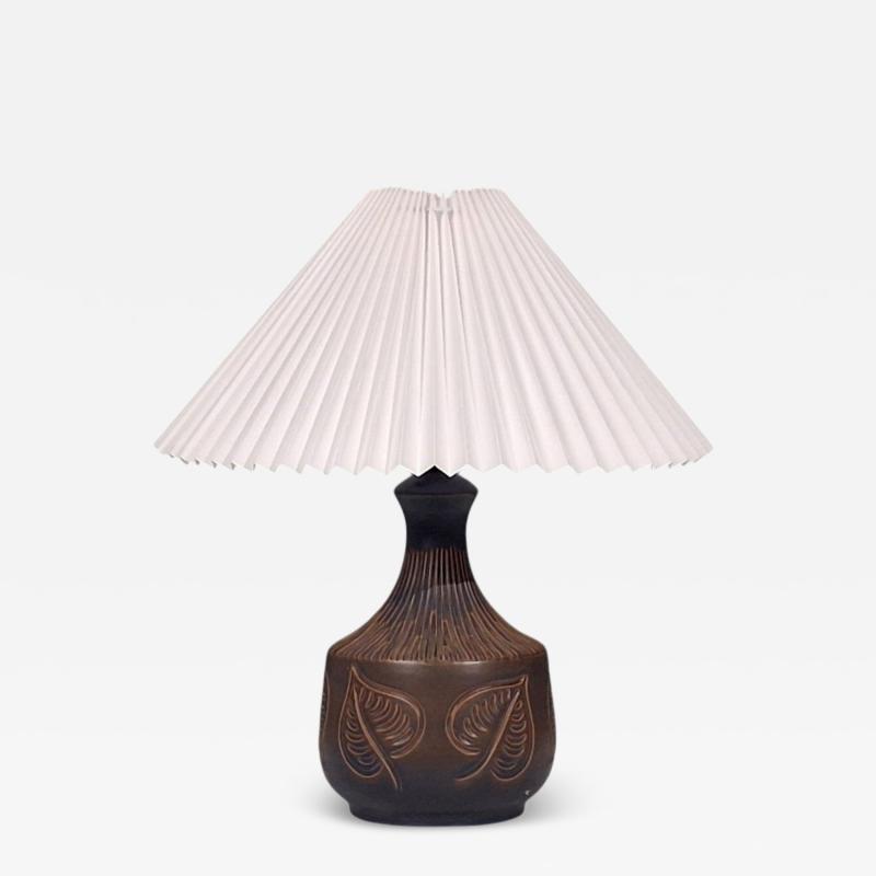 Brom lle Keramik Leaf Table Lamp Brown Stoneware Denmark 1960s