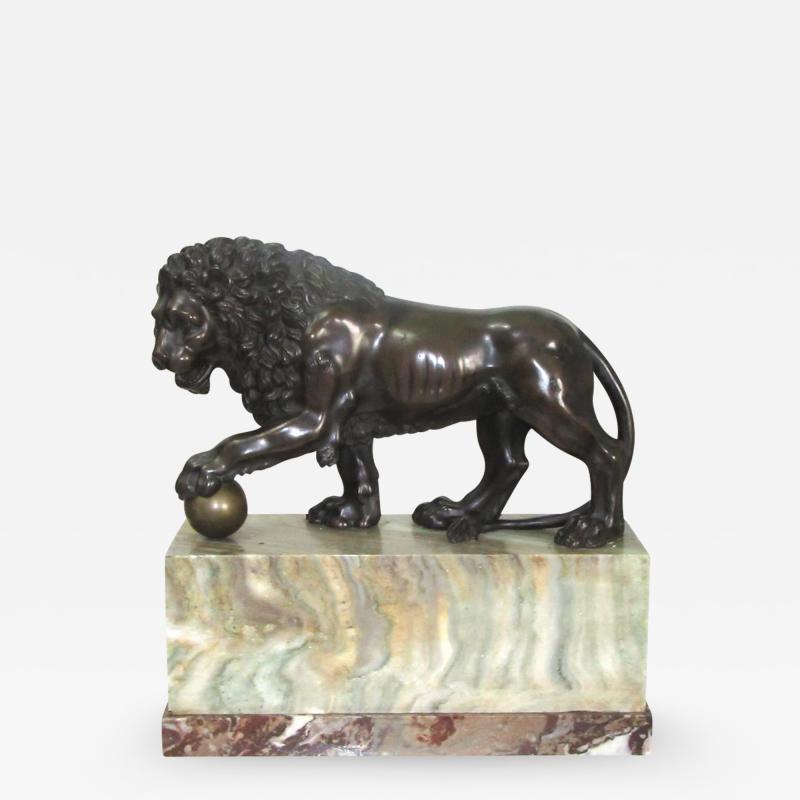 Bronze Medici Lion Statue on a Marble Plinth