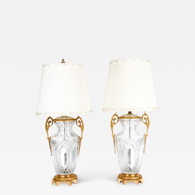 Bronze Mounted Cut Crystal Pair Early 19th Century Lamps