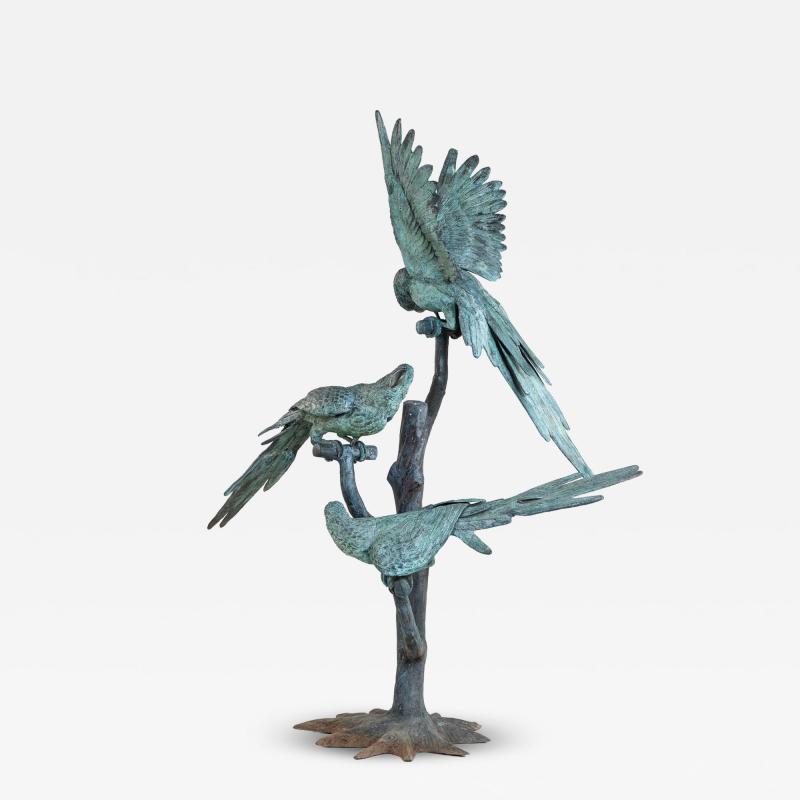 Bronze Sculpture of Three Parrots Italy Mid 20th C 