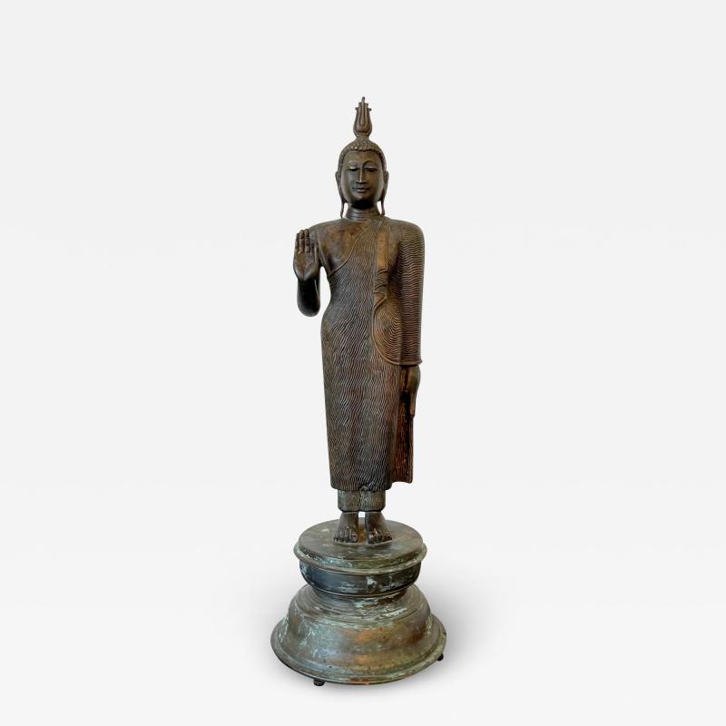 Bronze Standing Buddha Statue on Pedestal Sri Lanka