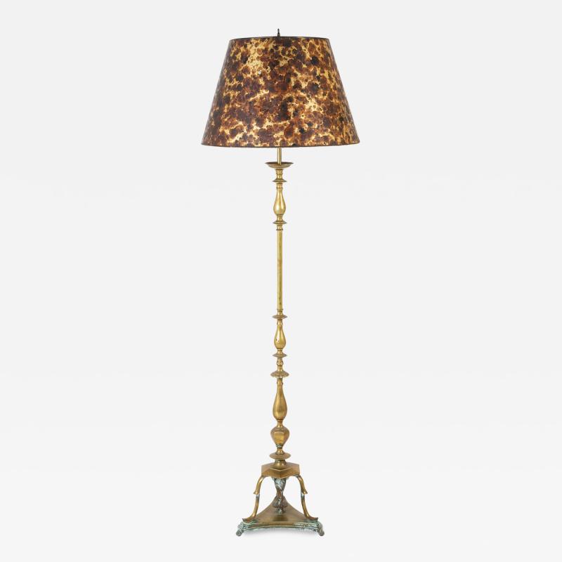Bronze Turned Floor Lamp with Faux Tortoiseshell Shade