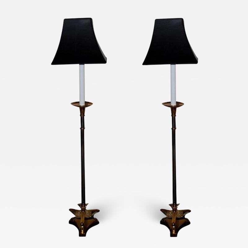Bronze and Steel Candlestick Lamps