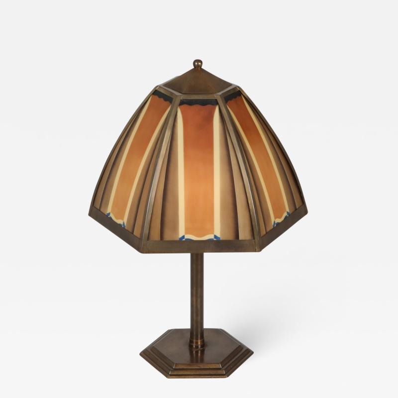 Bronze and coloured glass art deco lamp Netherlands 1920s