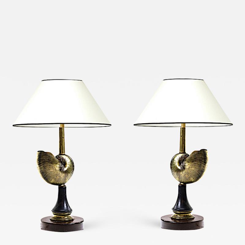 Bronze shell pair of table lamps