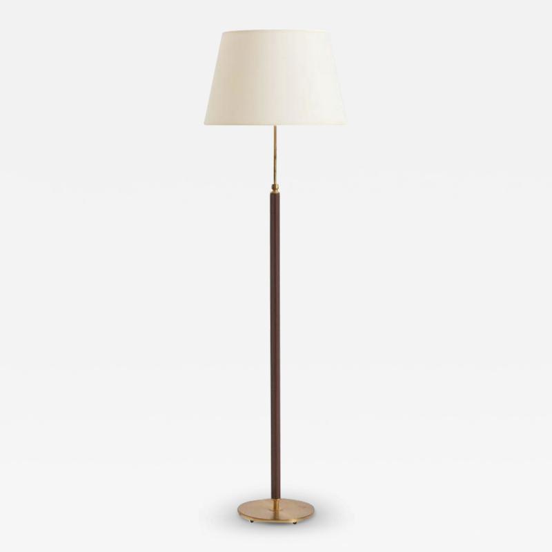 Brown Leather and Brass Floor Lamp