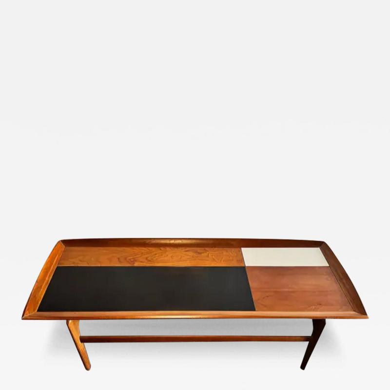 Brown Saltman 1960s Brown Saltman Mid century Walnut Coffee Table with Black an White Accents