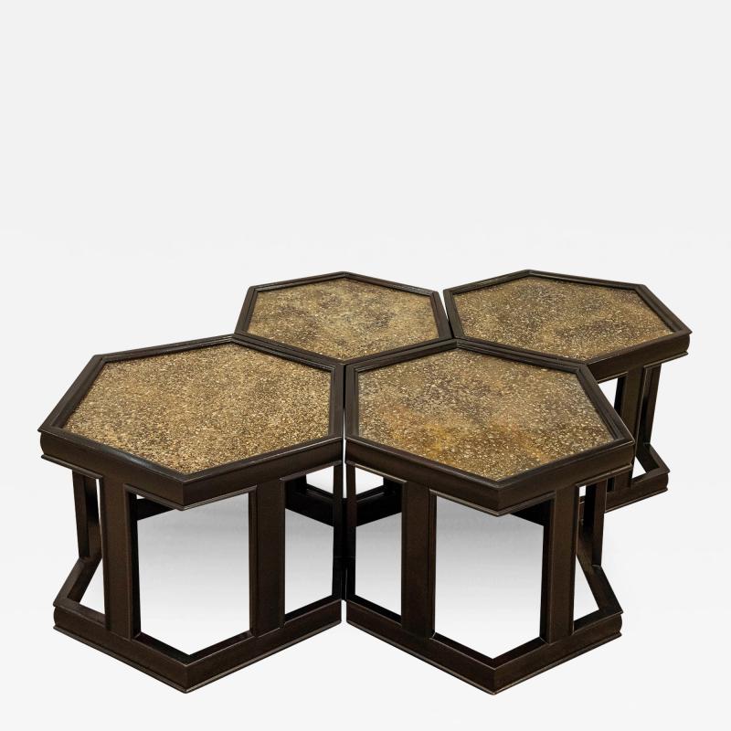 Brown Saltman Brown Saltman Occasional Tables with Gold Copper Resin Tops 1960s Signed 