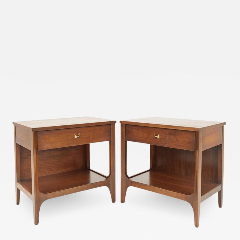 Broyhill Brasilia Brutalist Mid Century Walnut Nightstands Pair