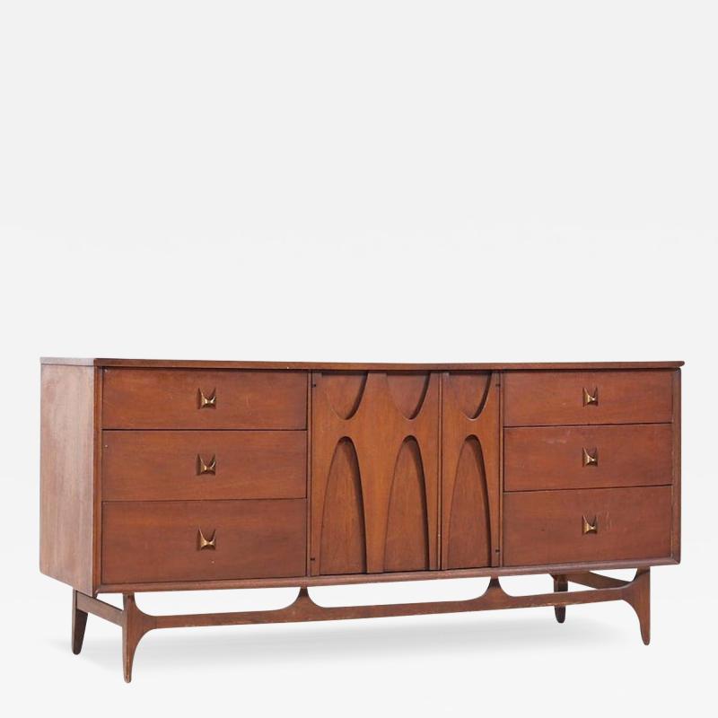 Broyhill Brasilia Mid Century Walnut and Brass Lowboy Dresser