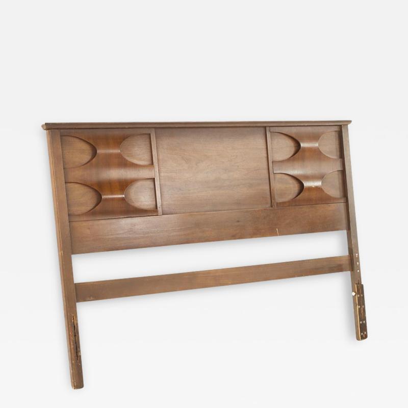 Broyhill Brasilia Style Brutalist Mid Century Full Walnut Headboard