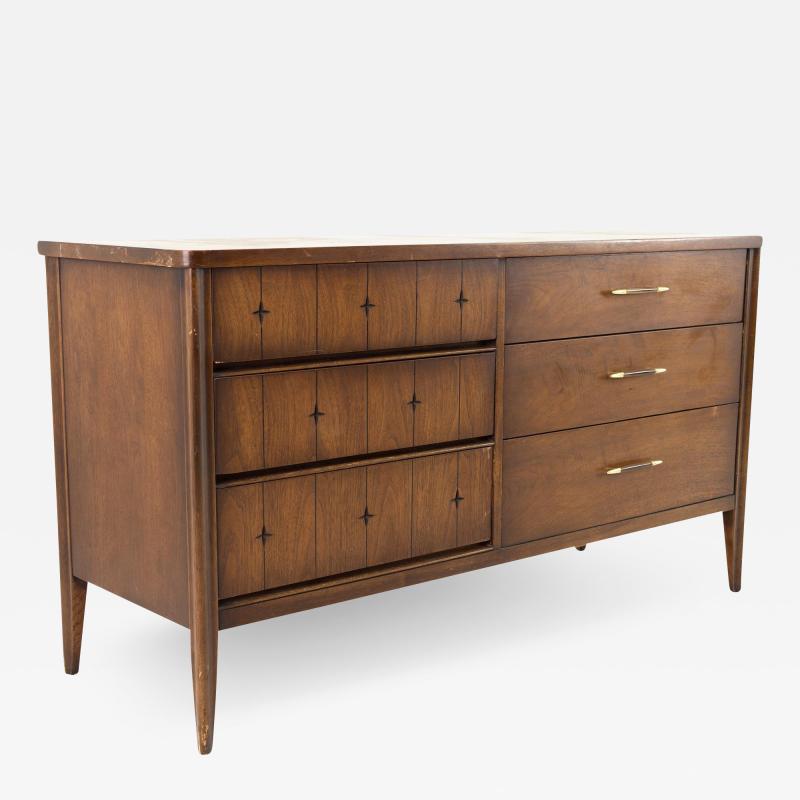 Broyhill Premier Saga Mid Century Walnut 6 Drawer Lowboy Dresser