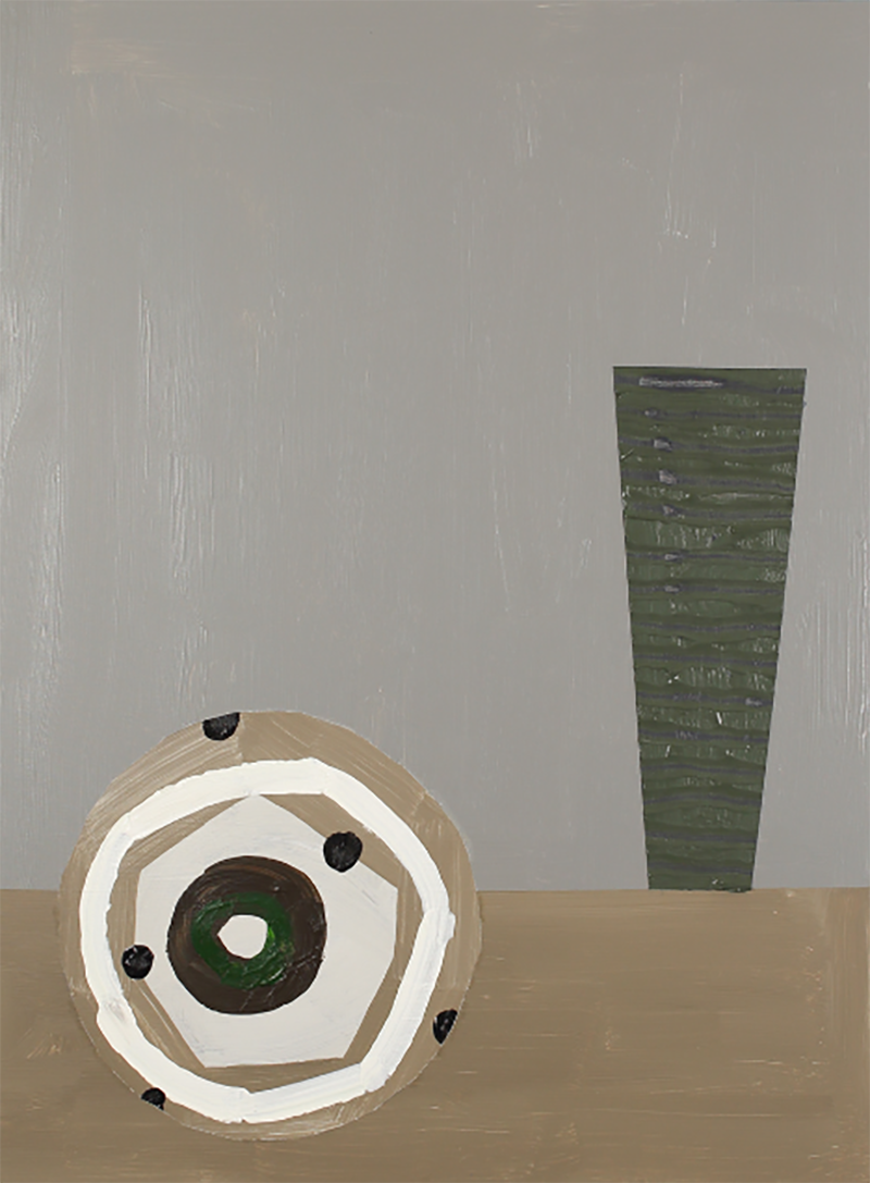 Bruce McLean Vertical Plate and One Black Vase in Grey Interior 2022
