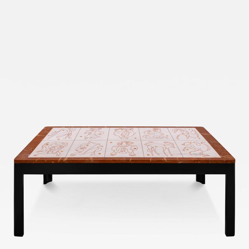 Bruno Capacci Bruno Capacci One of a Kind Coffee Table with Surrealist Figures 1950s Signed 