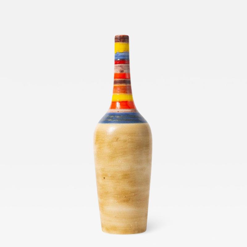 Bruno Gambone Bruno Gambone Vase Ceramic Tan Blue Red Yellow Stripes Signed