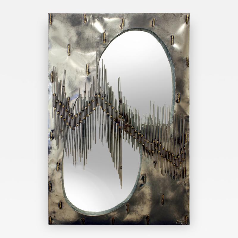 Brutalist Artisan Mirror with Welded Rods 1970s