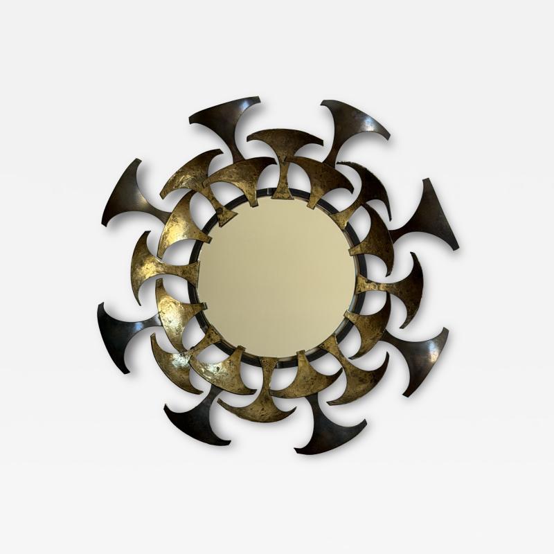 Brutalist Bent Metal Sunburst Mirror 1974
