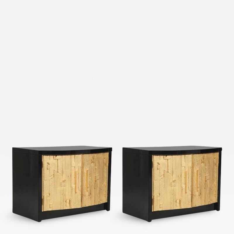 Brutalist Black Lacquer Gold Leaf Night Stands