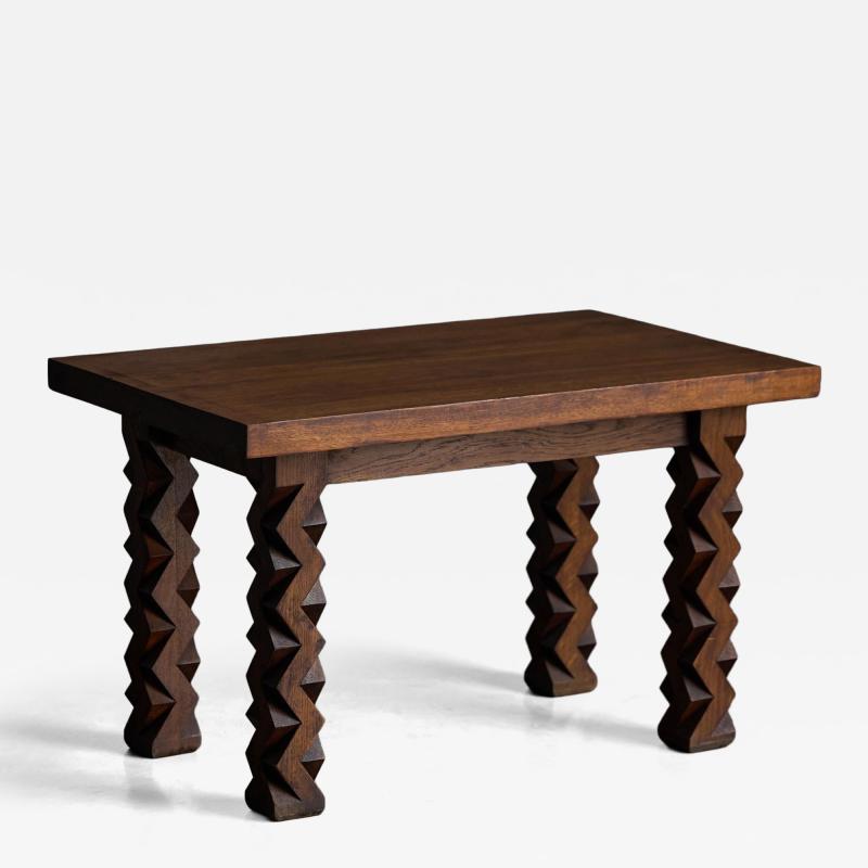 Brutalist Carved Wood Console Table France 1960s