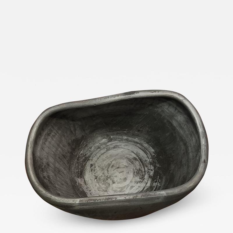 Brutalist Charcoal and Silver Finish Terracotta Bowl by Facto Atelier Paris