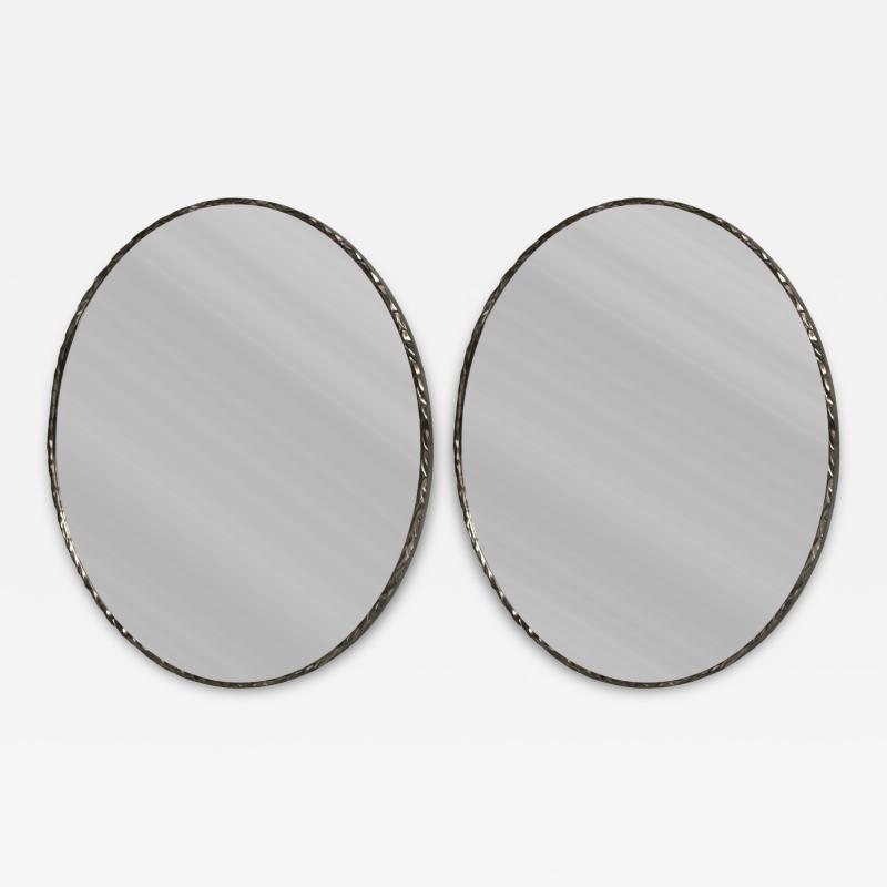 Brutalist Circular Wall Mirrors Hammered Metal Distressed Glass 21st c 