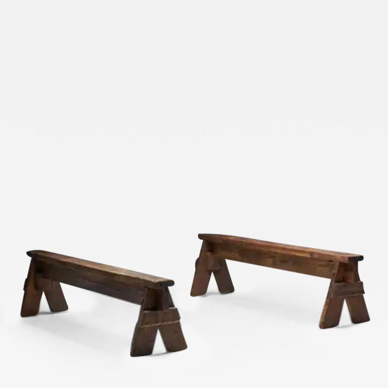 Brutalist Folk Art Benches France 19th Century