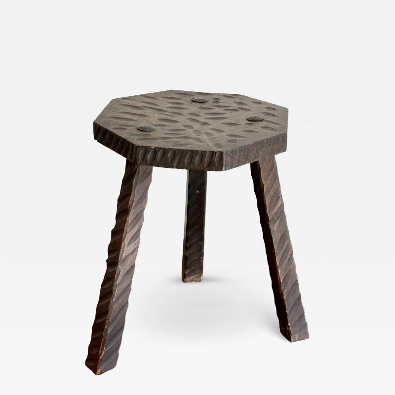 Brutalist French Gauge Carved Stool