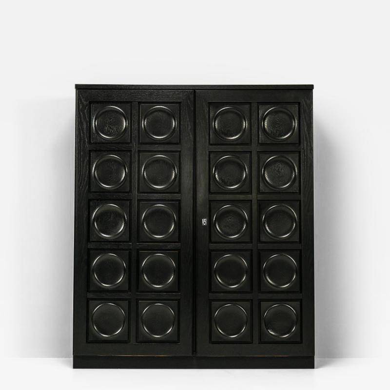 Brutalist Highboard in Black Oak Belgium 1970s