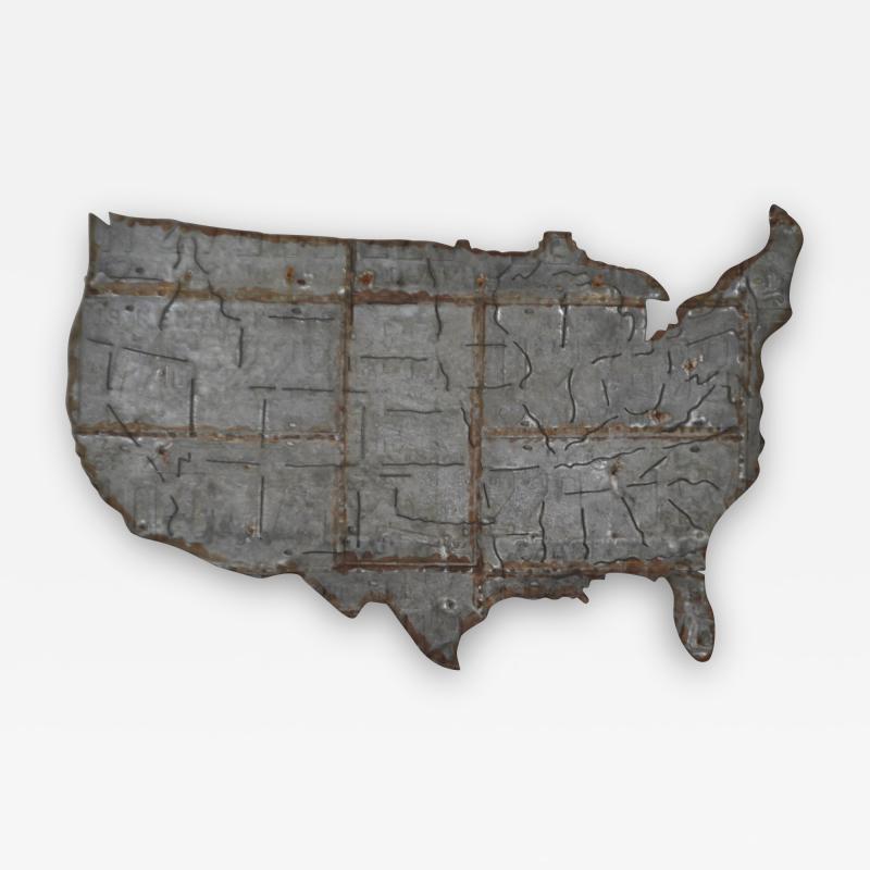 Brutalist Metal USA Map Wall Sculpture