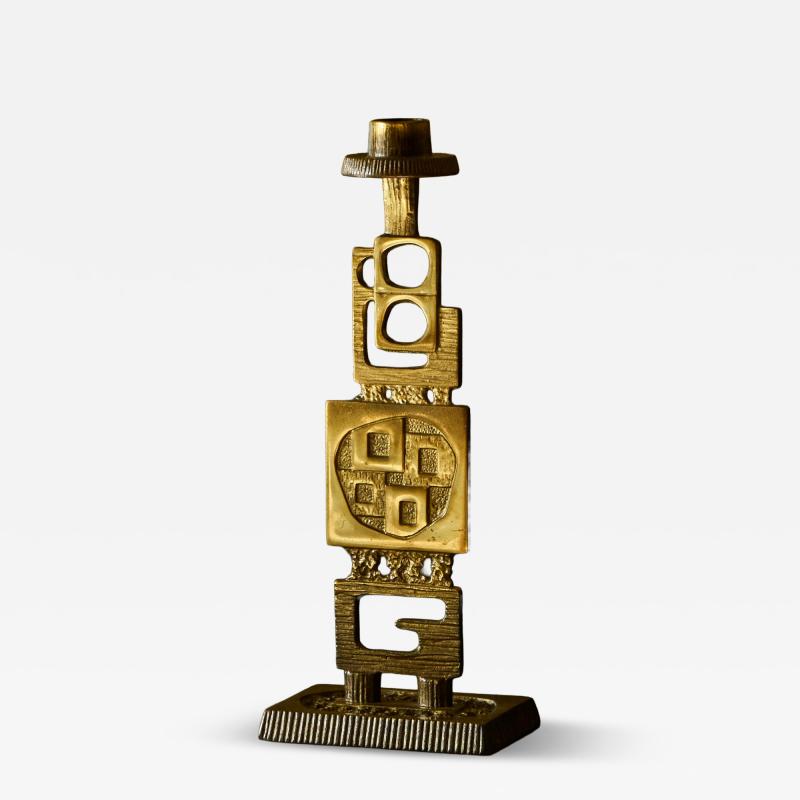 Brutalist Mid Century Candle Holder in Patinated Brass
